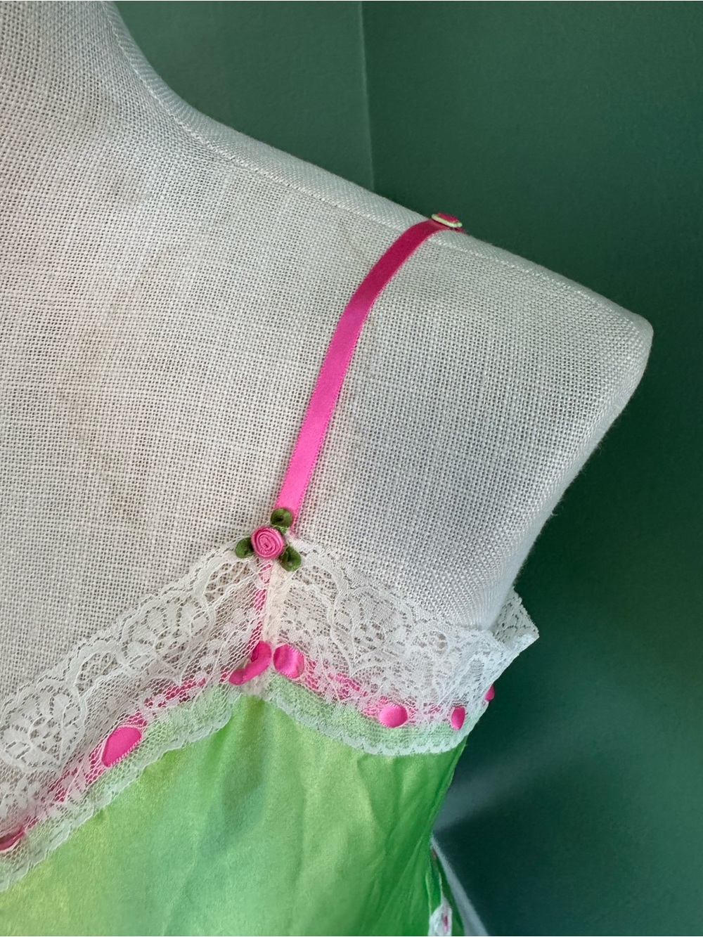 Betsey Johnson Silk-Feel Lime Green Lace Trim Slip Dress - Women's Intimates - Picture 2 of 11